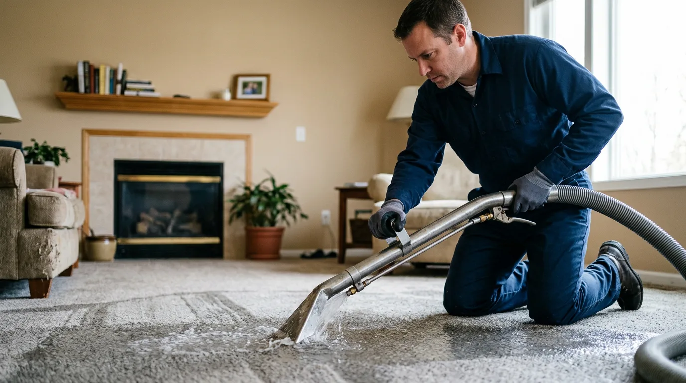 Water damage restoration technician working near Harrison City, PA
